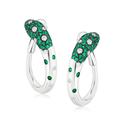 Earring With Emerald And Diamond In 18K White Gold And Black Rhodium