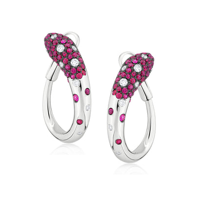 Earring With Ruby And Diamond In 18K White Gold And Black Rhodium