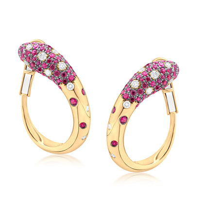Earring With Ruby And Diamond In 18K Yellow Gold And Black Rhodium