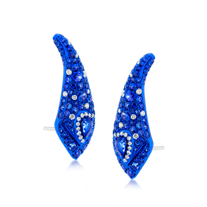 Earring With Sapphire And Diamond In 18K  Gold And Blue Rhodium