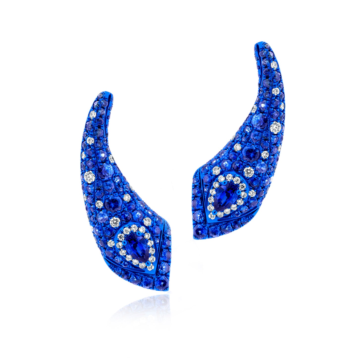 Earring With Sapphire And Diamond In 18K  Gold And Blue Rhodium