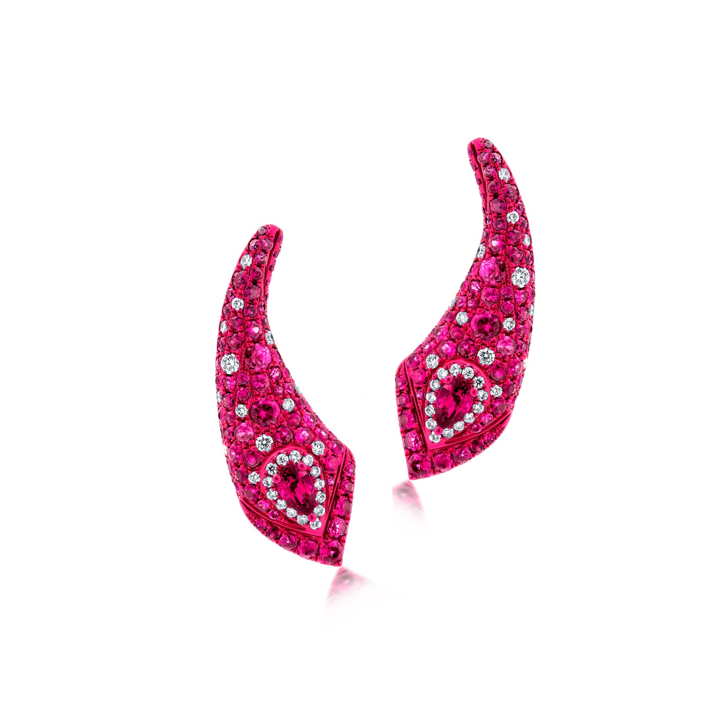 Earring With Ruby And Diamond In 18K  Gold And Red Rhodium