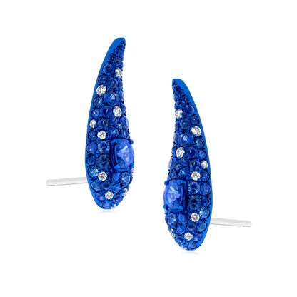 Earring With Sapphire And Diamond In 18K White Gold And Blue Rhodium