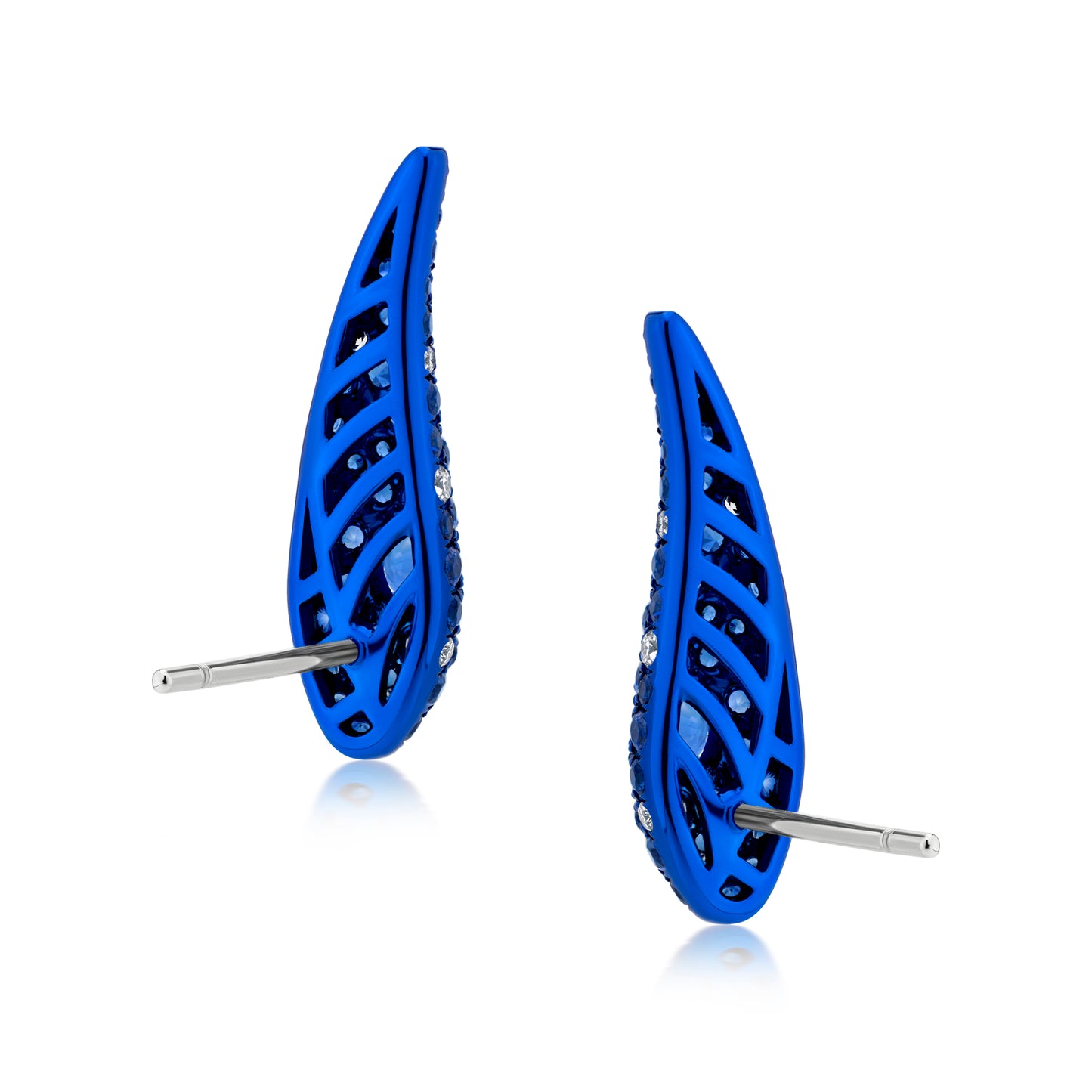 Earring With Sapphire And Diamond In 18K White Gold And Blue Rhodium