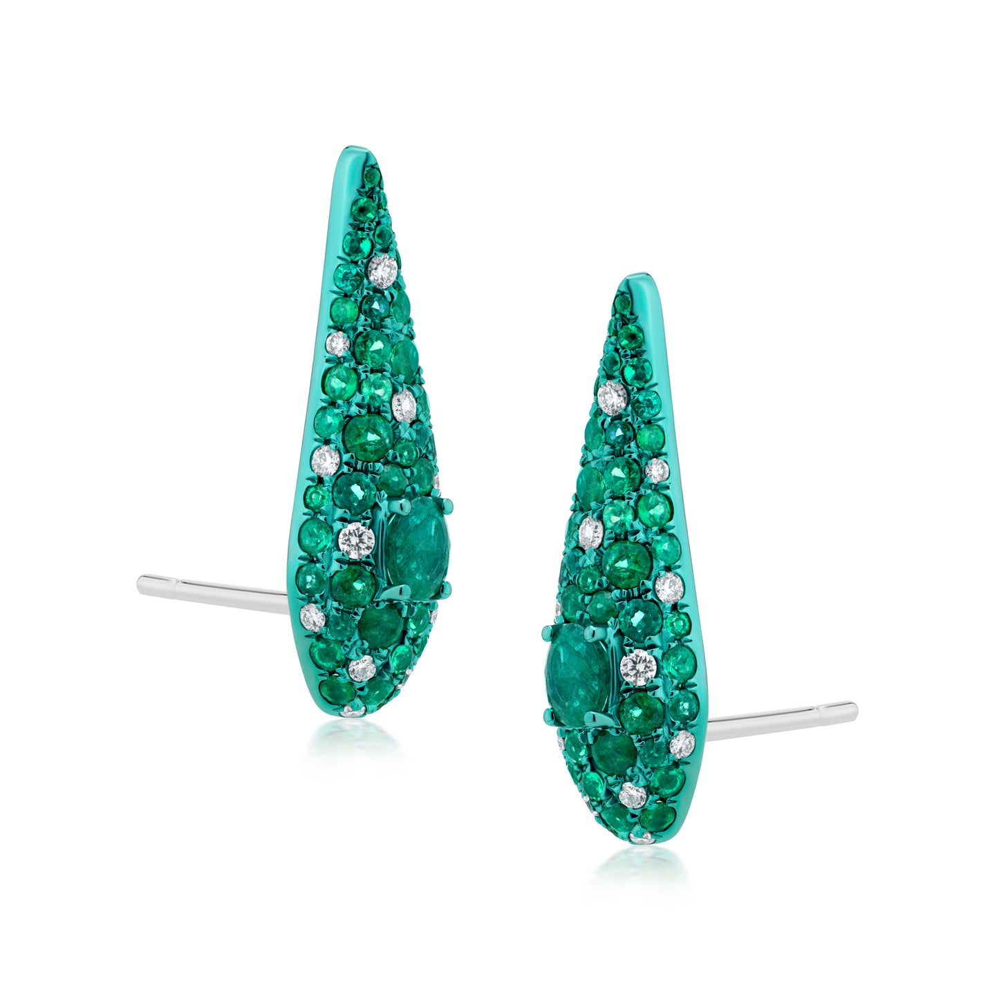 Earring With Emerald And Diamond In 18K White Gold And Green Rhodium