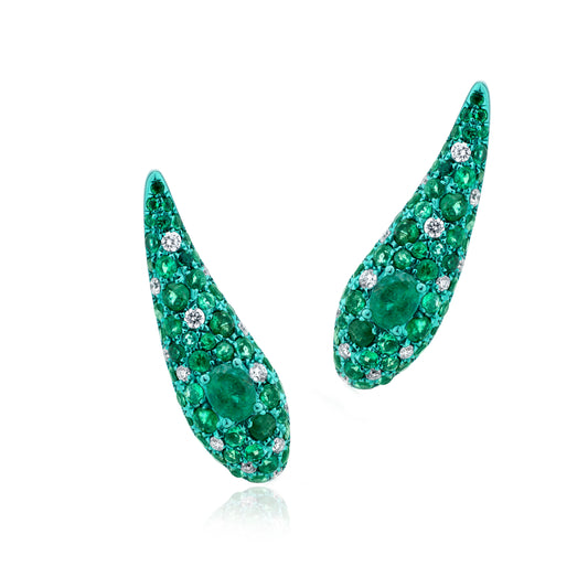 Earring With Emerald And Diamond In 18K White Gold And Green Rhodium