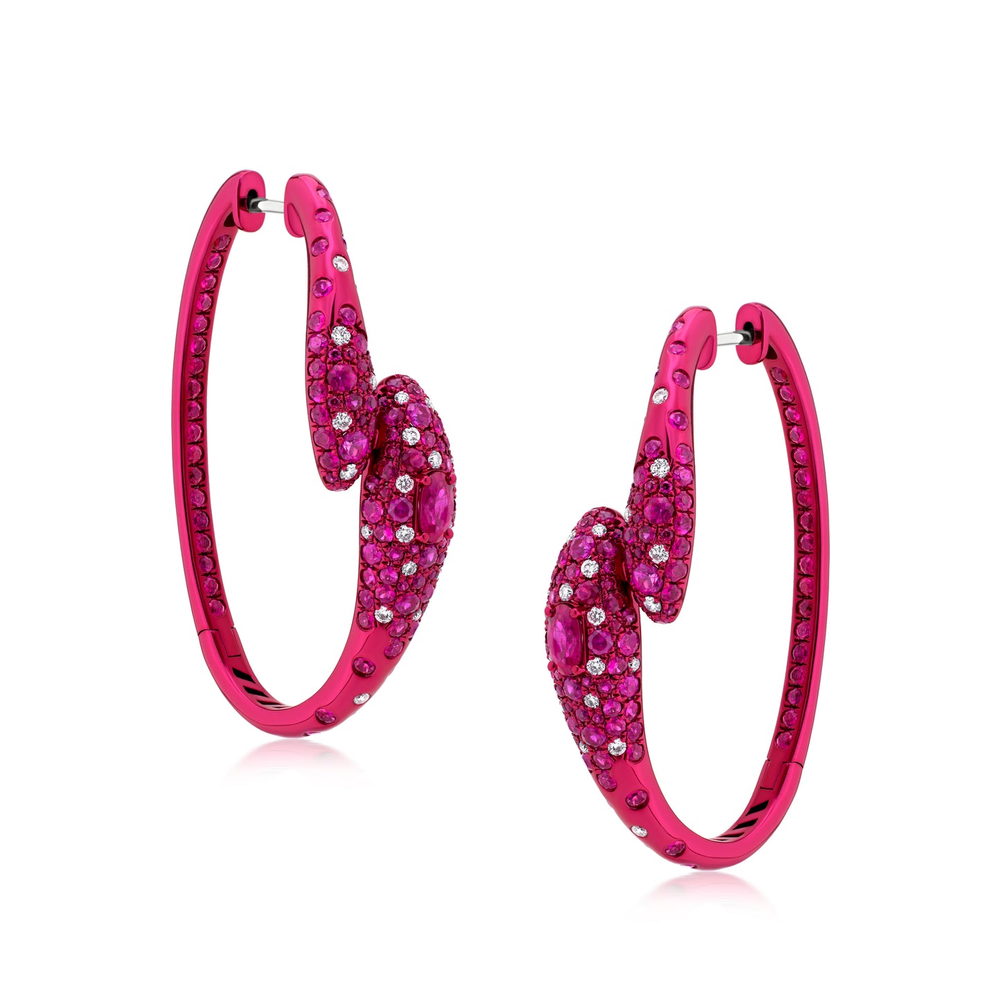 Earring With Ruby And Diamond In 18K Gold And Red Rhodium