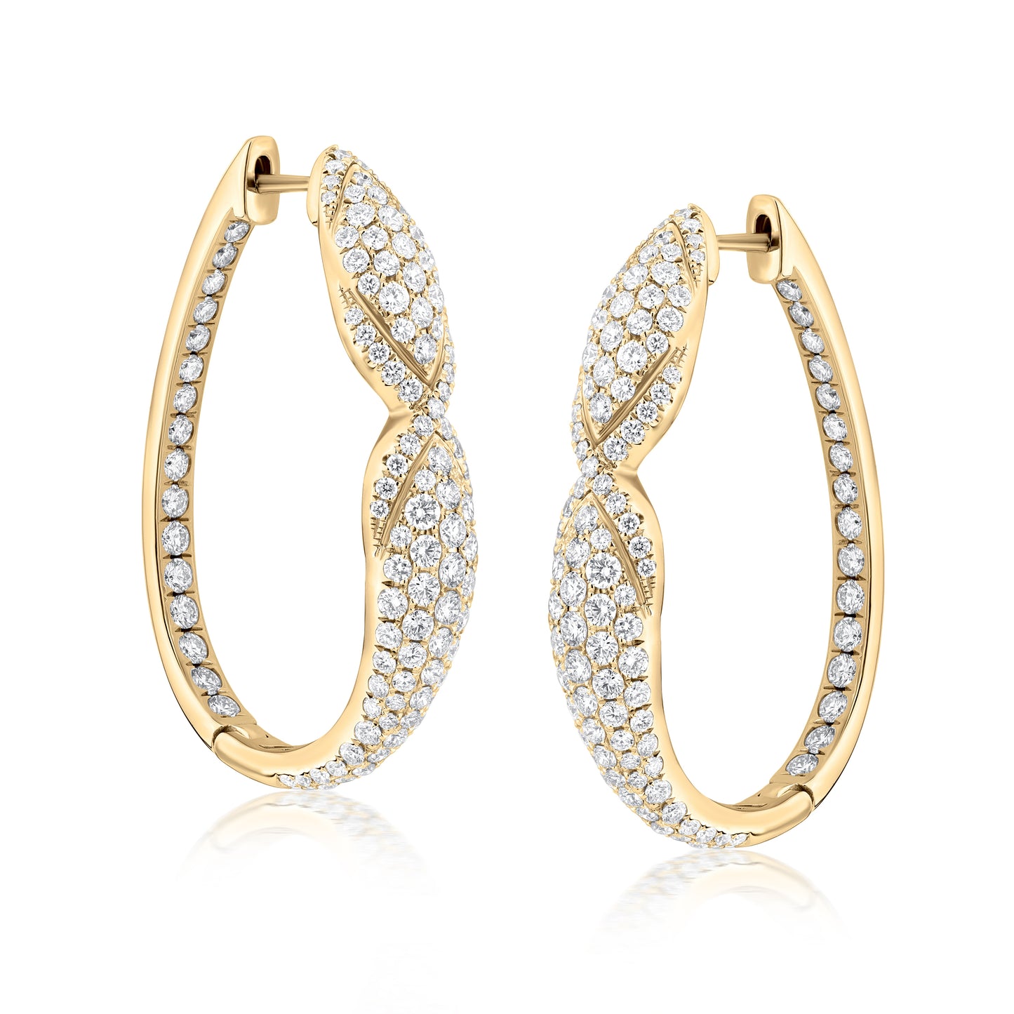 18K Yellow Gold White Diamond Hoop Earring