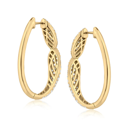 18K Yellow Gold White Diamond Hoop Earring