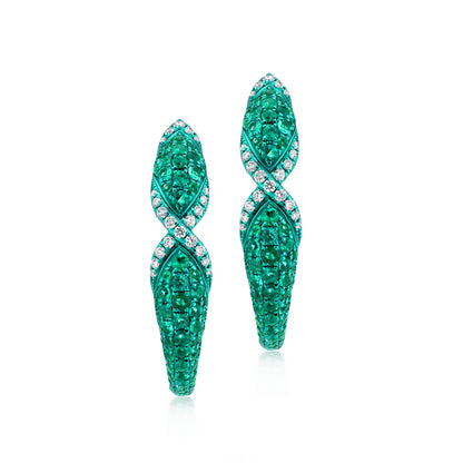 Earring With Emerald And Diamond In 18K Gold And Green Rhodium