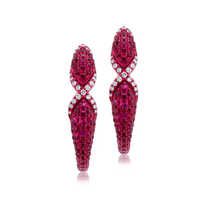 Earring With Ruby And Diamond In 18K Gold And Pink Rhodium