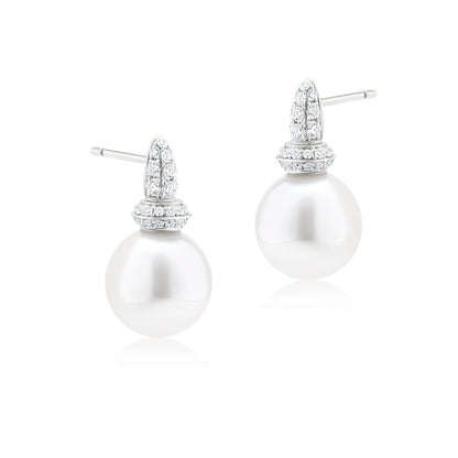 Earring With Pearl And Diamond In 18K White Gold