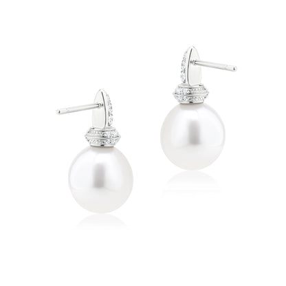 Earring With Pearl And Diamond In 18K White Gold