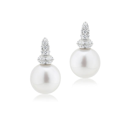 Earring With Pearl And Diamond In 18K White Gold