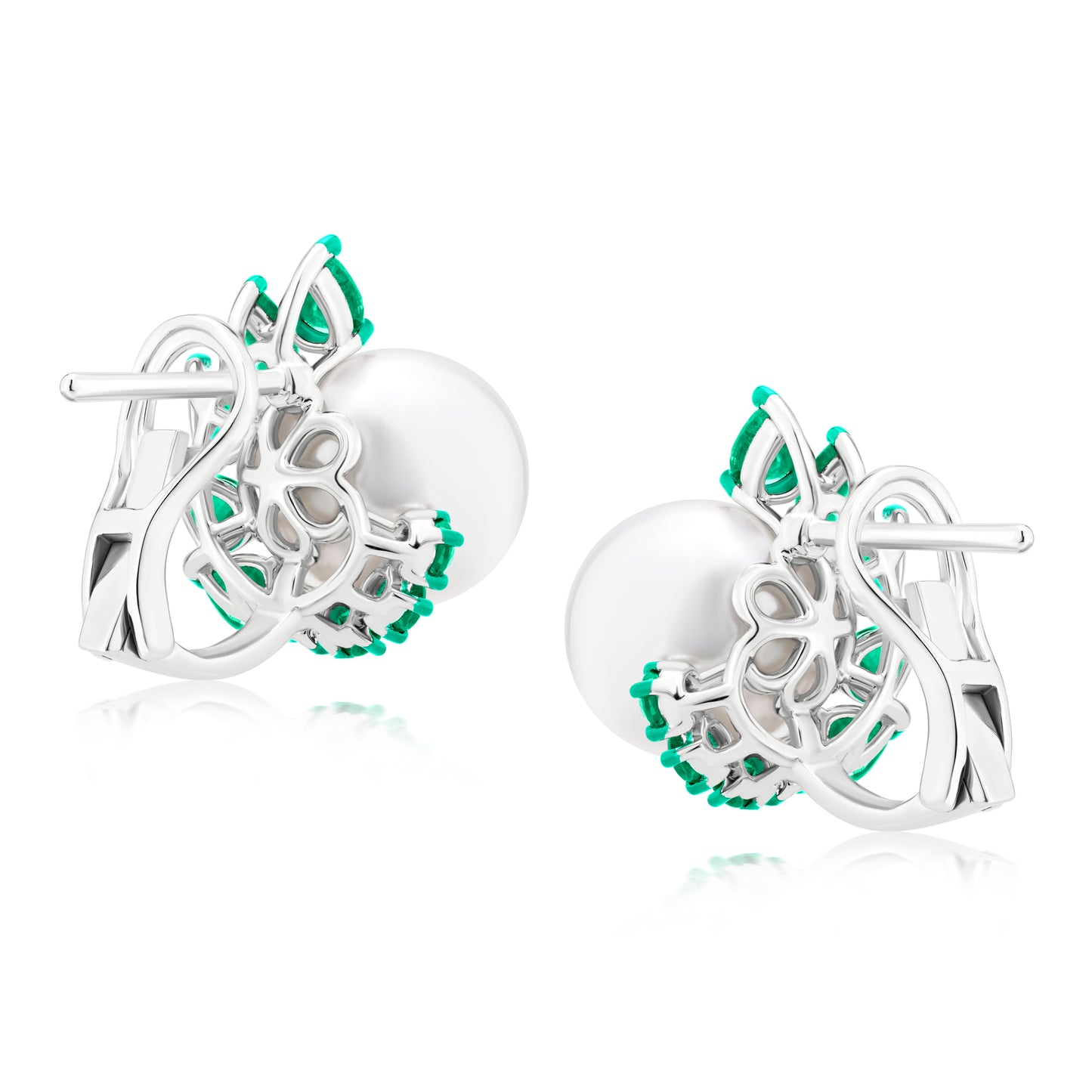 Earring With Pearl And Emerald In 18K White Gold And Green Rhodium