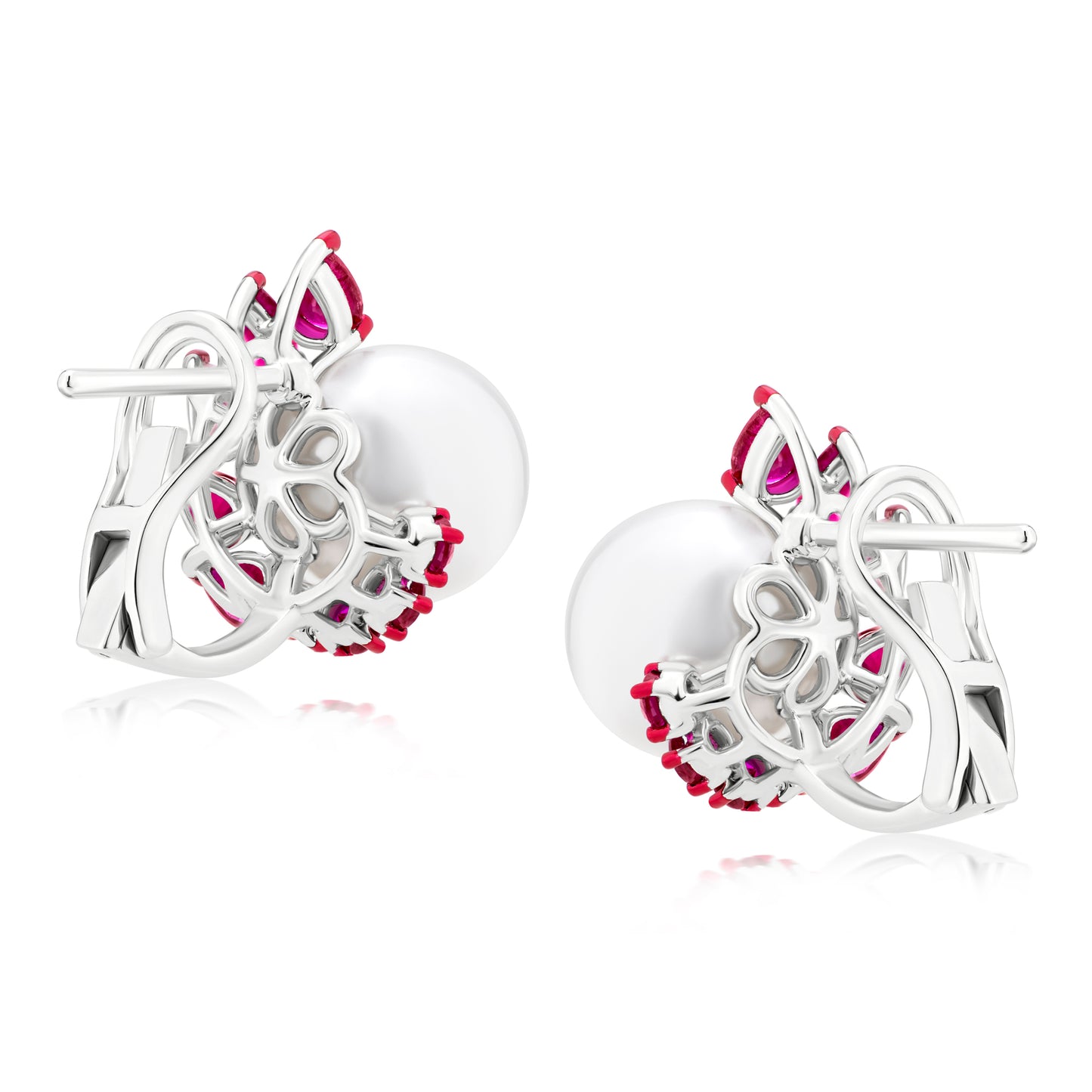 Earring With Pearl And Ruby In 18K White Gold And Pink Rhodium