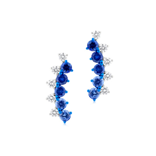 Sapphire and Diamond 18K White Gold Arc Stud Earrings