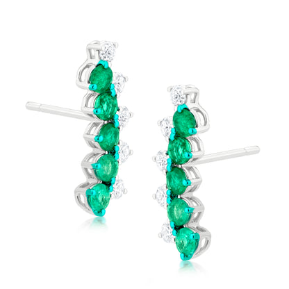 Emerald and Diamond 18K White Gold Arc Stud Earrings
