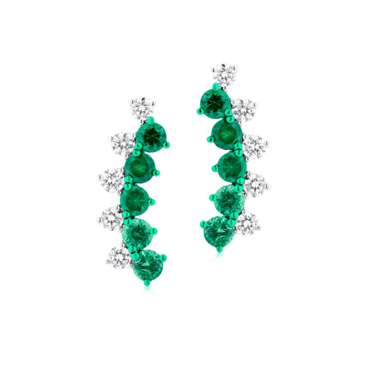 Emerald and Diamond 18K White Gold Arc Stud Earrings