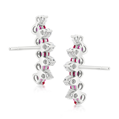 Ruby and Diamond 18K White Gold Arc Stud Earrings