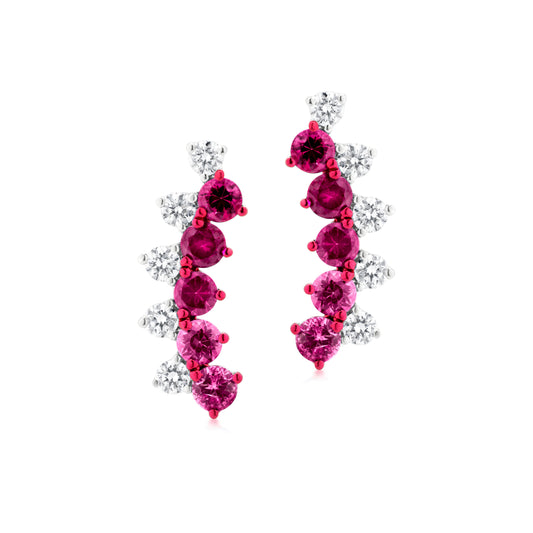 Ruby and Diamond 18K White Gold Arc Stud Earrings