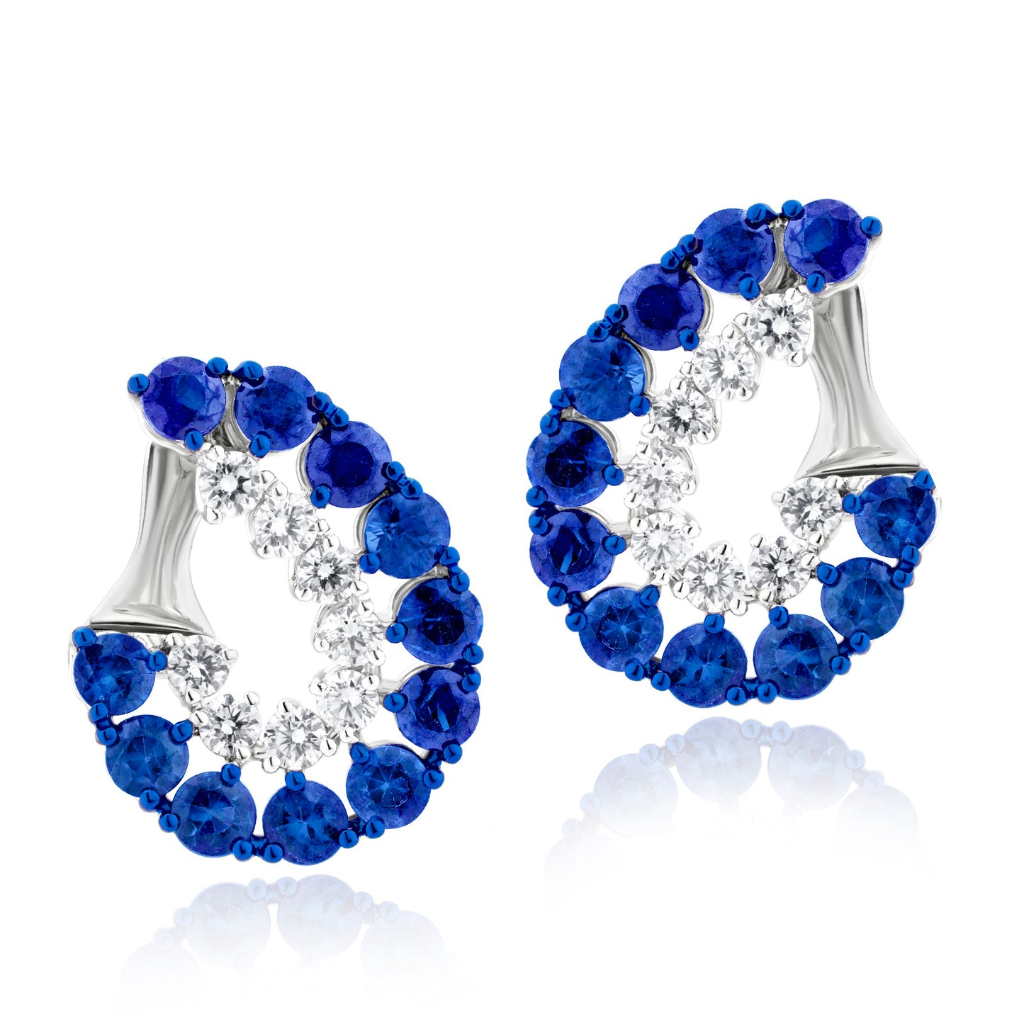 Hemisphere Dual Row Sapphire & Diamond 18K White Gold Earrings