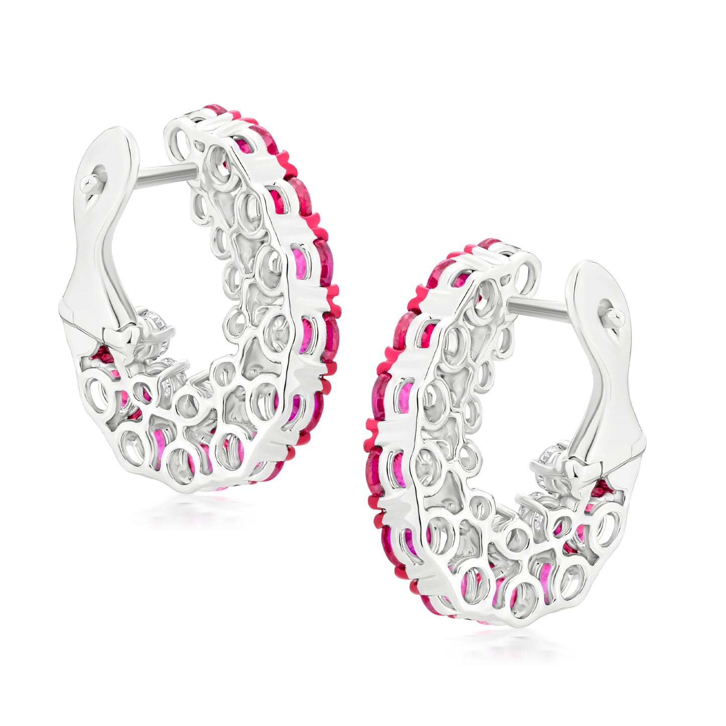 Hemisphere Dual Row Ruby & Diamond 18K White Gold Earrings