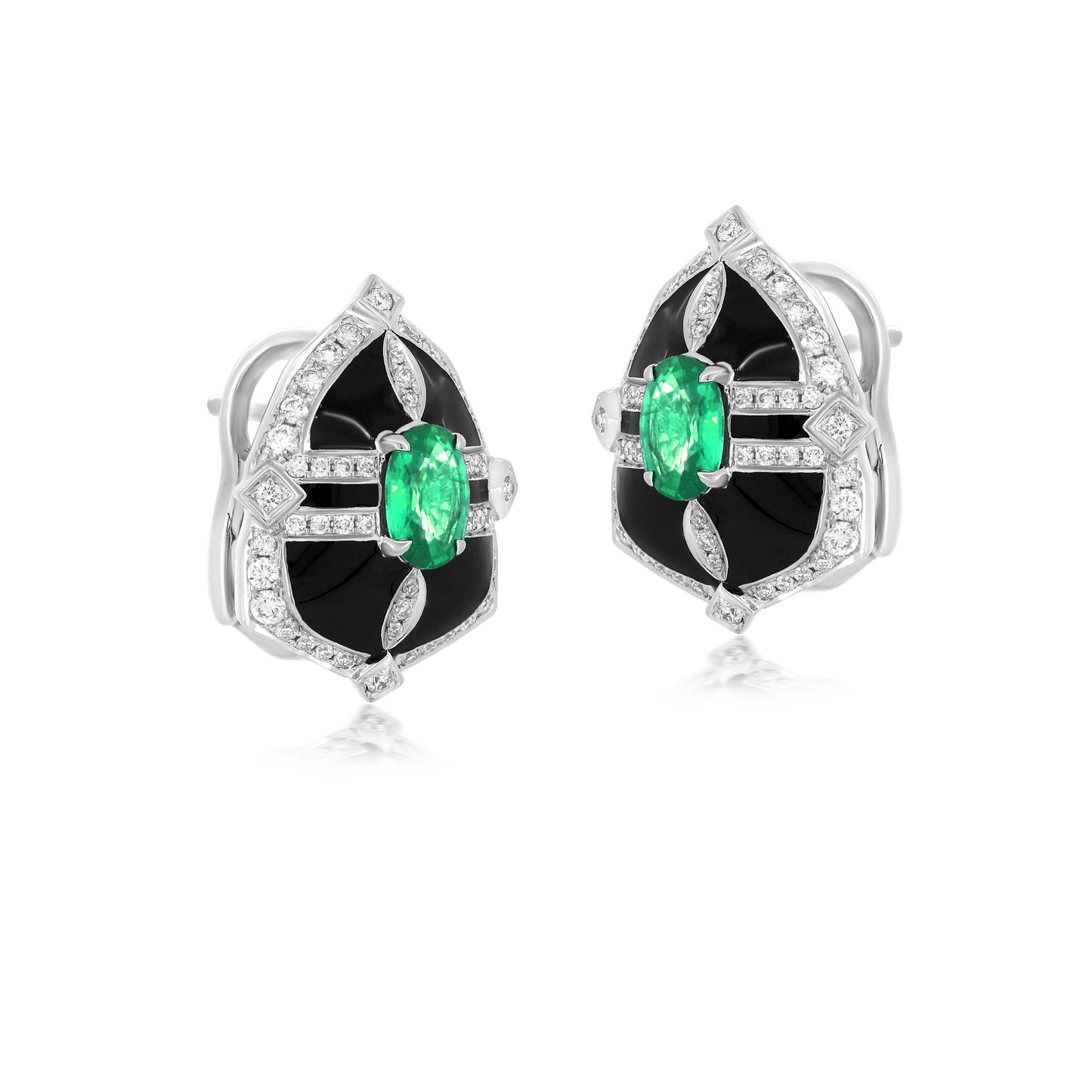 Shield Earring With Emerald And Diamond In 18K White Gold