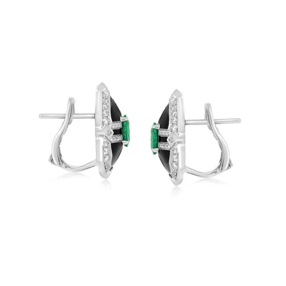 Shield Earring With Emerald And Diamond In 18K White Gold