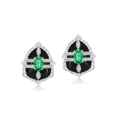 Shield Earring With Emerald And Diamond In 18K White Gold