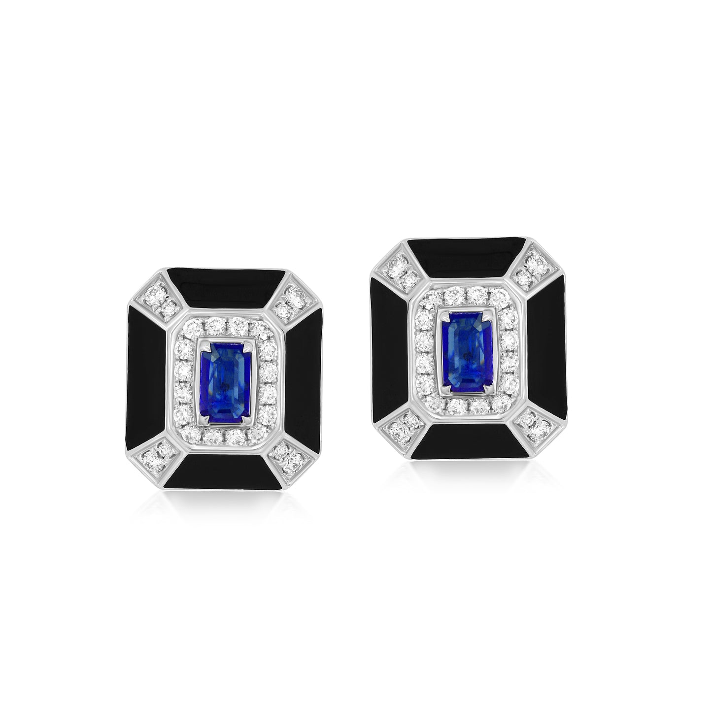 Rectangular Earring With Sapphire And Diamond In 18K White Gold