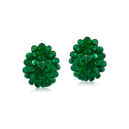 Oval Cluster Earrings With Emerald In 18K White Gold