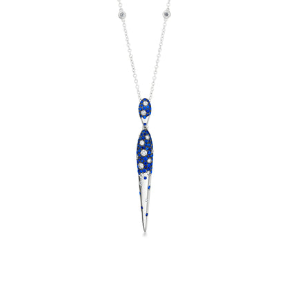 18K White Gold Diamond and Blue Sapphire Pendant Necklace