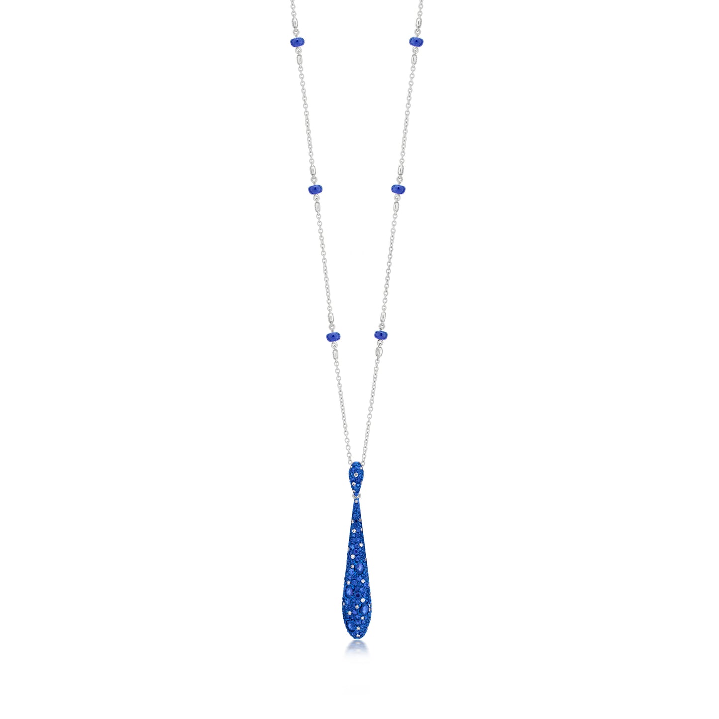 Necklace With Sapphire,Tanzanite And Diamond In 18K White Gold And Blue Rhodium