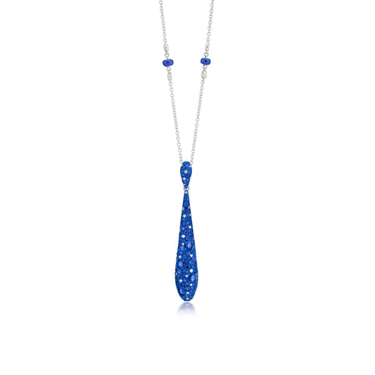 Necklace With Sapphire,Tanzanite And Diamond In 18K White Gold And Blue Rhodium