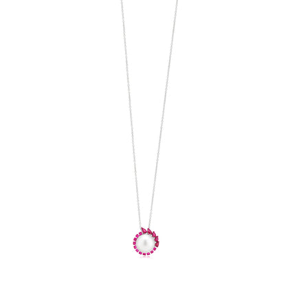 Necklace With Pearl And Ruby In 18K White Gold And Pink Rhodium