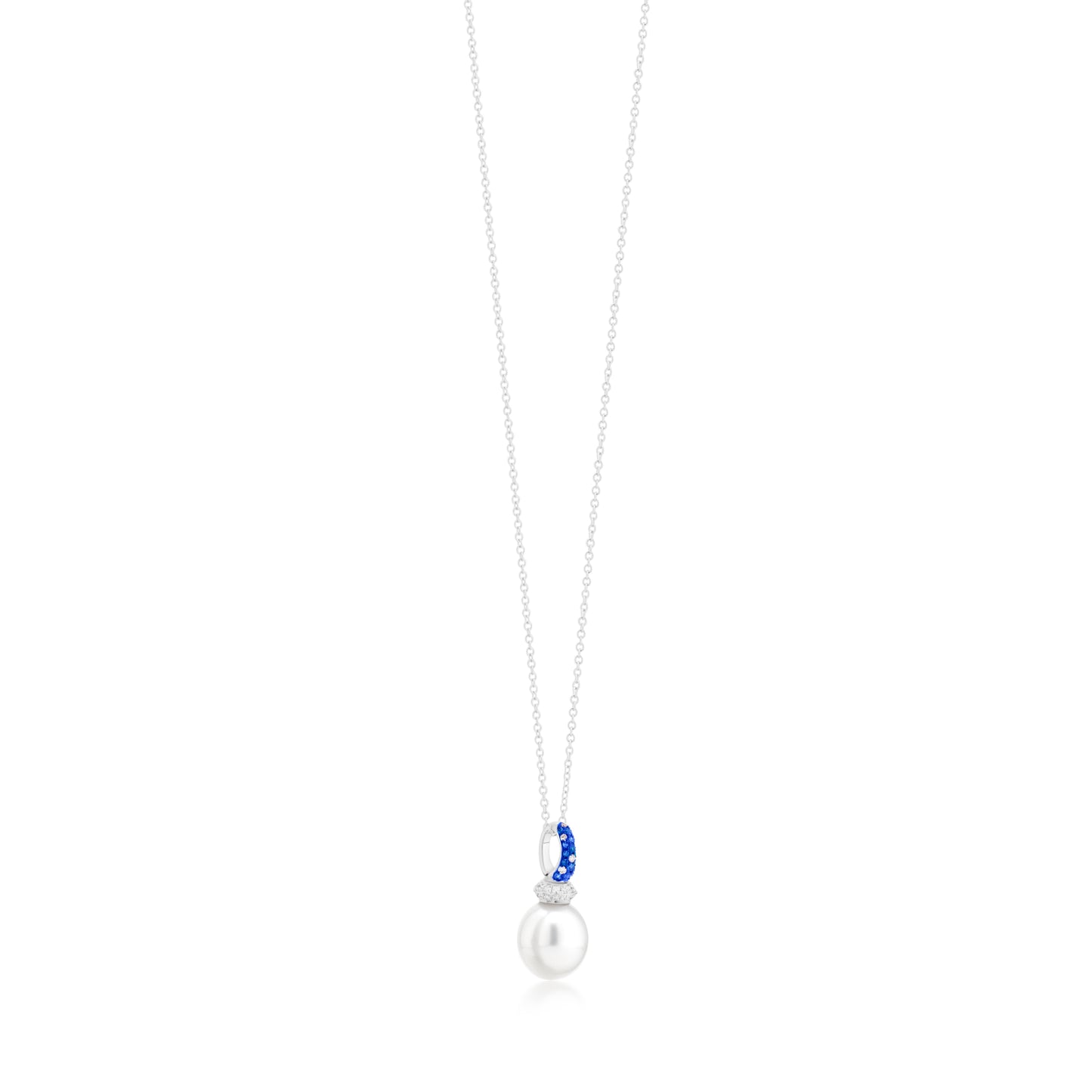 Necklace With Sapphire,Pearl And Diamond In 18K White Gold And Blue Rhodium