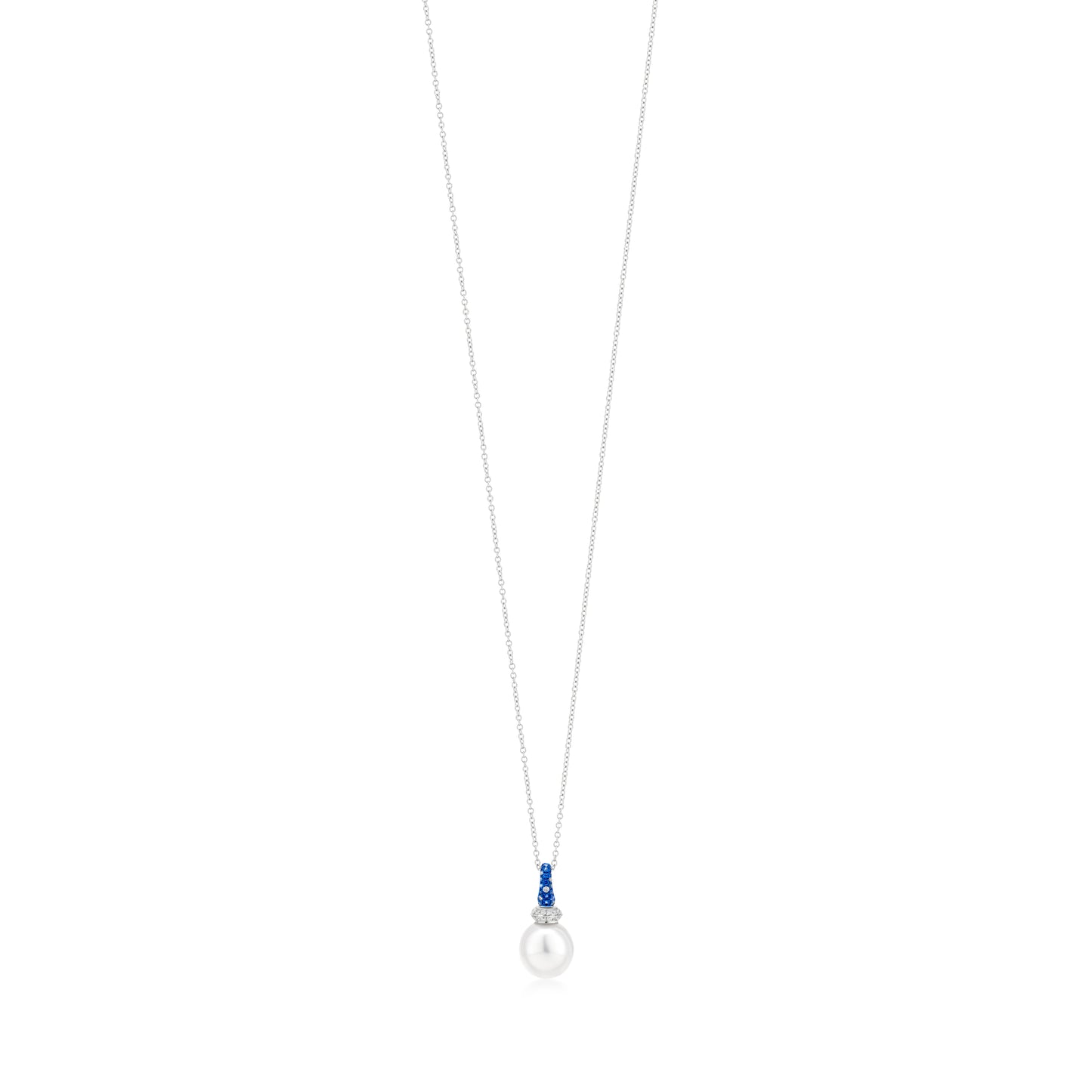 Necklace With Sapphire,Pearl And Diamond In 18K White Gold And Blue Rhodium