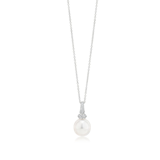 Necklace With Pearl And Diamond In 18K White Gold