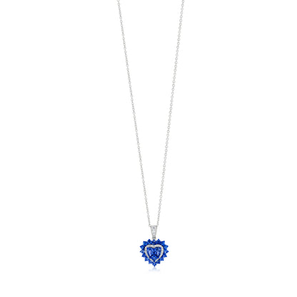 Sapphire and Diamond 18K White Gold Heart Pendant Necklace