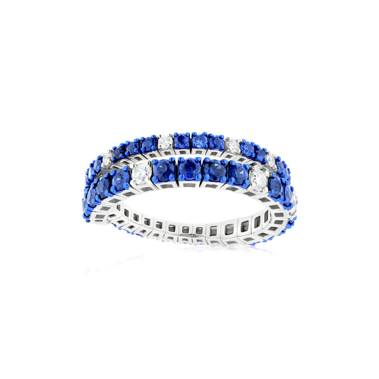 Staggered Diamond and Sapphire 18K White Gold Ring