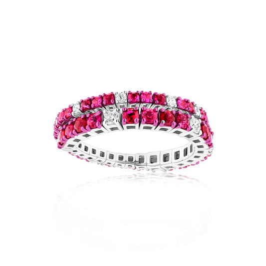 Ring With Ruby And Diamond In 18K White Gold And Pink Rhodium