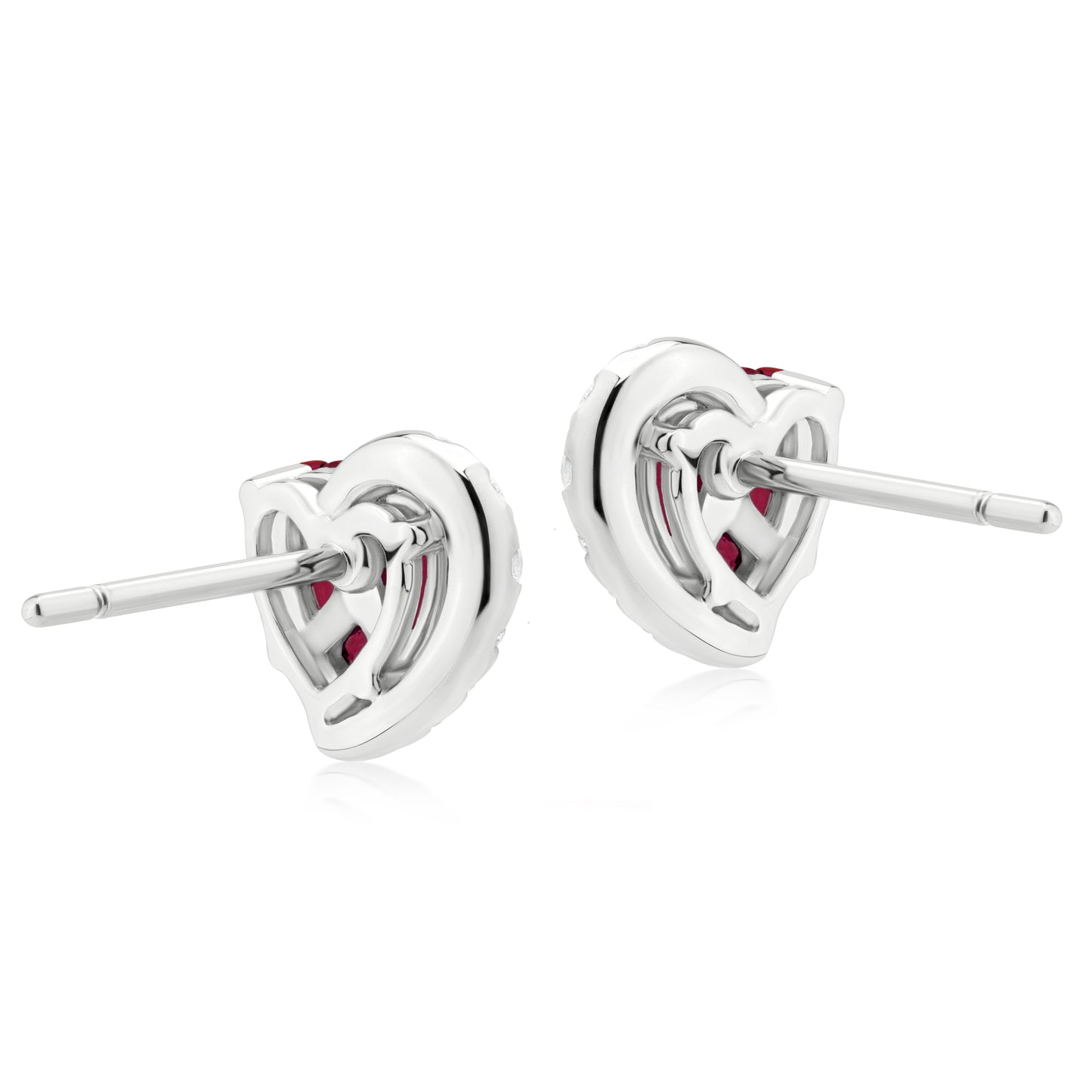Ruby and Diamond Half Crescent 18K White Gold Heart Stud Earrings