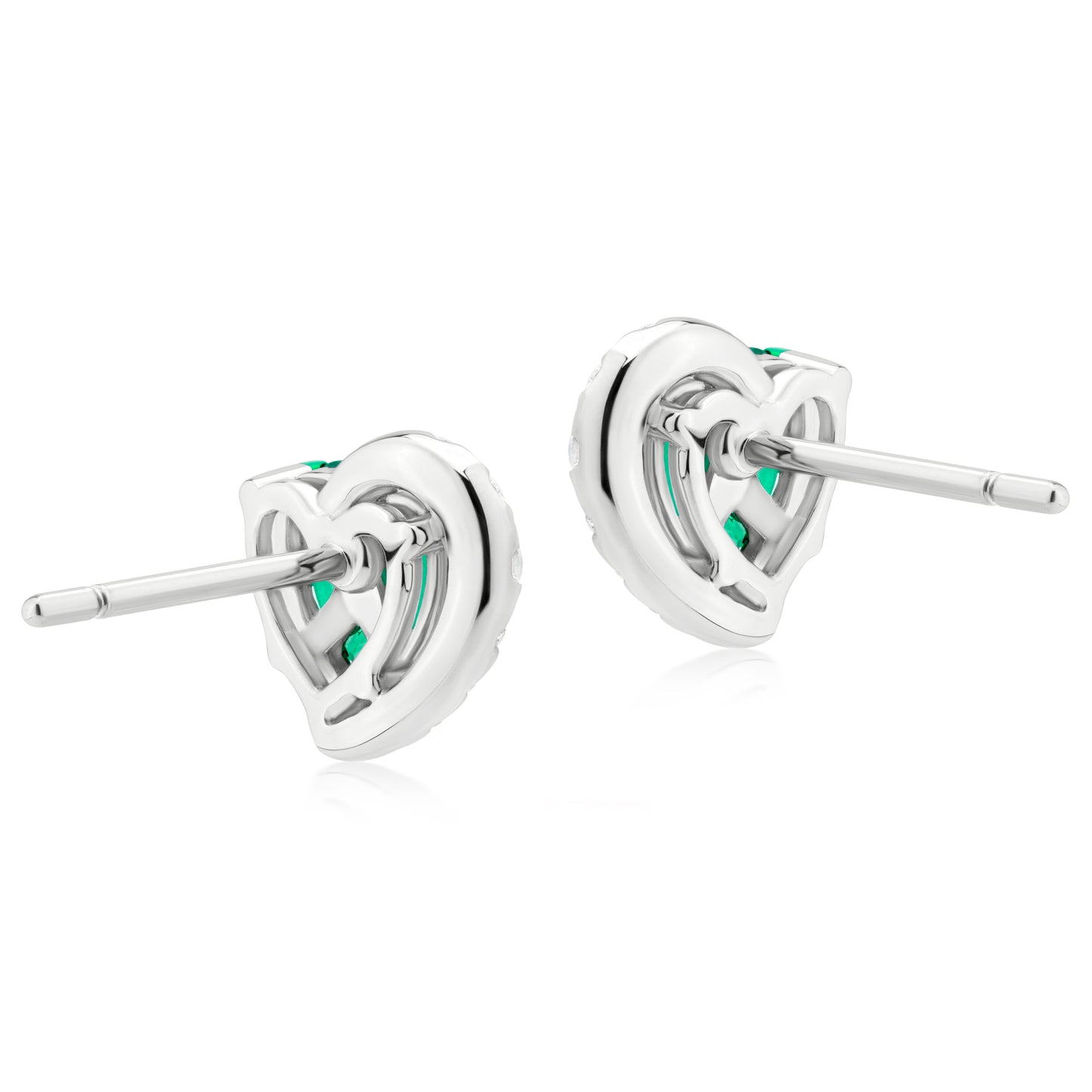 Emerald with Diamond Half Crescent 18K White Gold Heart Stud Earrings