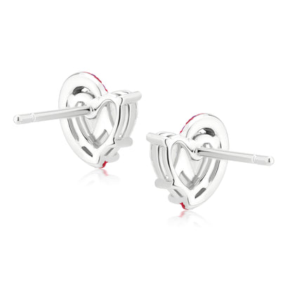 Diamond and Ruby Half Crescent 18K White Gold Stud Earrings