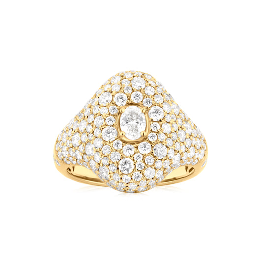 18K Yellow Gold White Diamond Cluster Ring