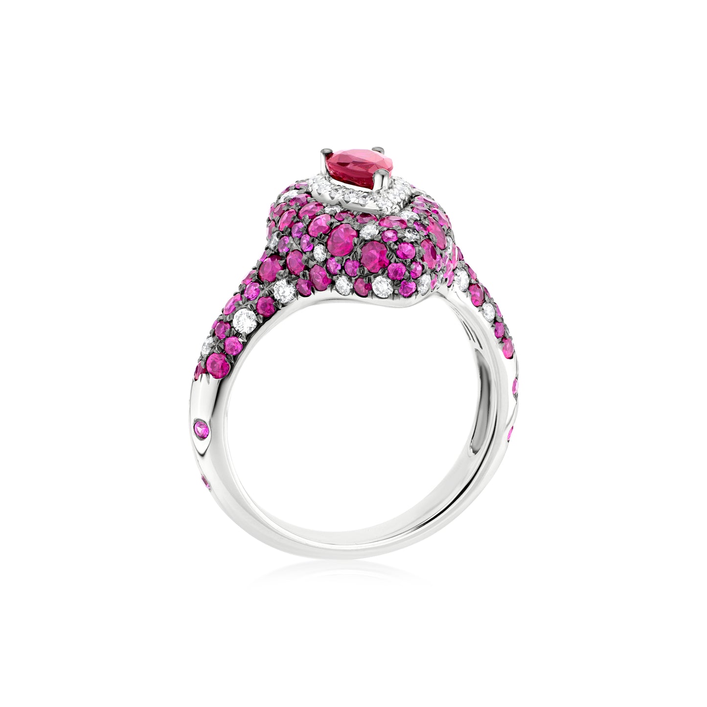 Ring With Ruby And Diamond In 18K White Gold And Black Rhodium