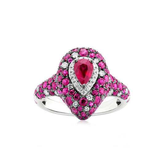 Ring With Ruby And Diamond In 18K White Gold And Black Rhodium