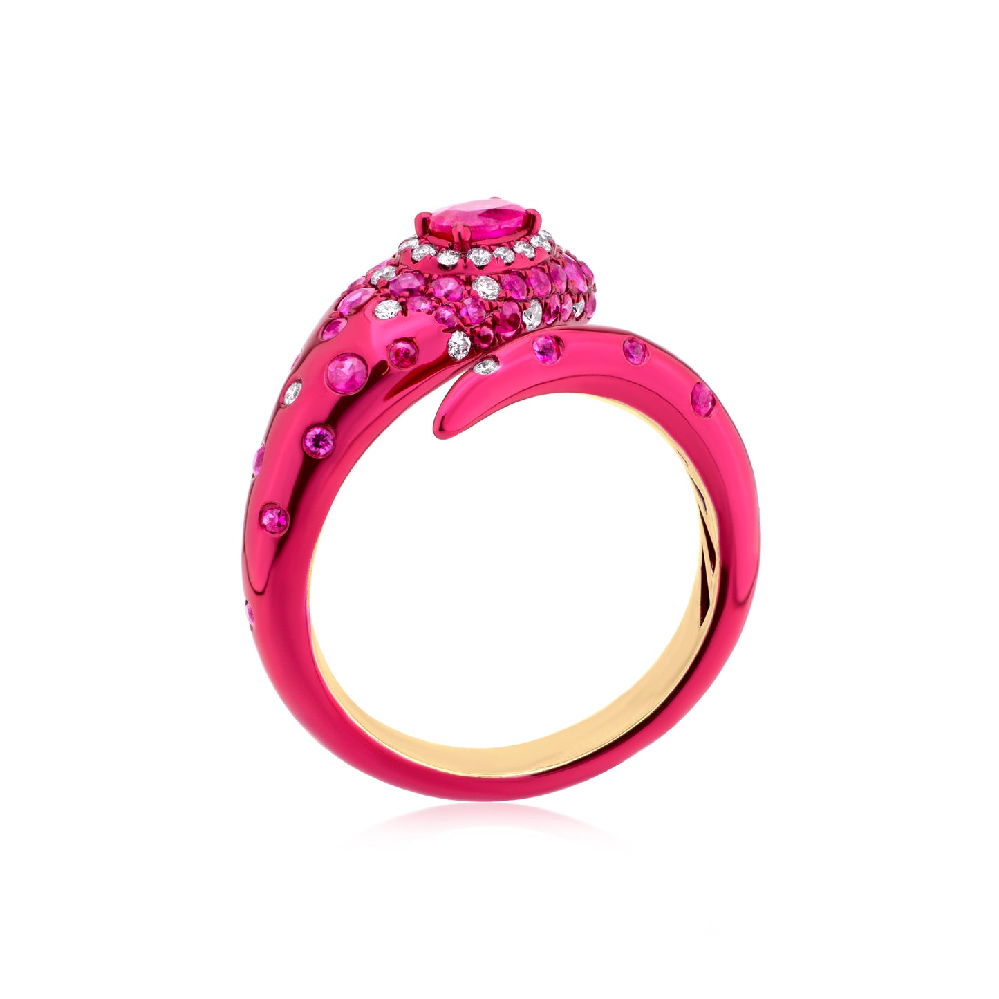 Ring With Ruby And Diamond In 18K Yellow Gold And Red Rhodium