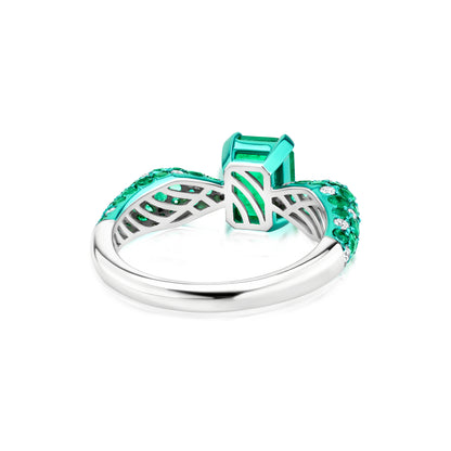 18K White Gold White Diamond and Emerald Statement Ring